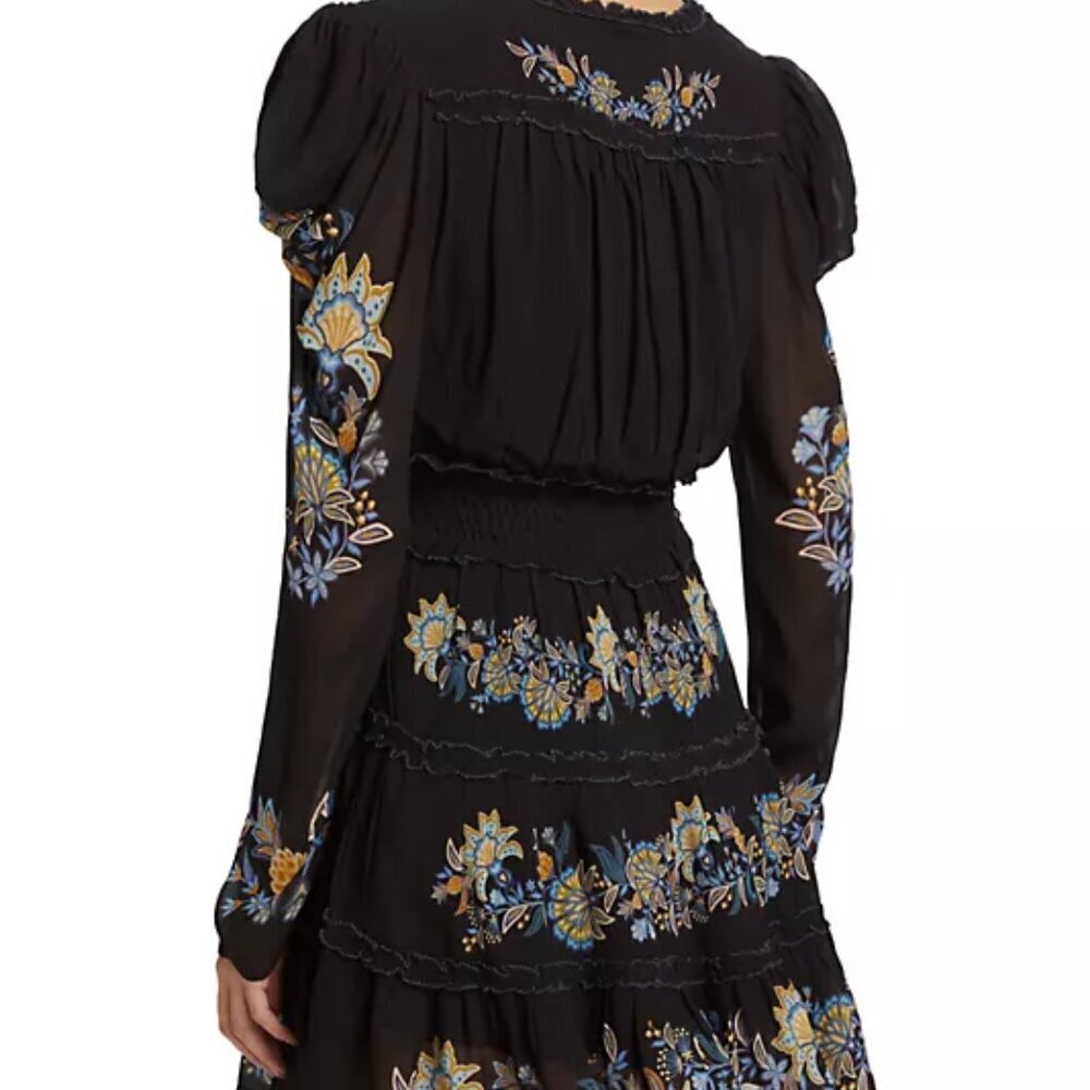 Farm Rio Floral-Embroidered Long-Sleeve Minidress. Sz: Small - Picture 3 of 12